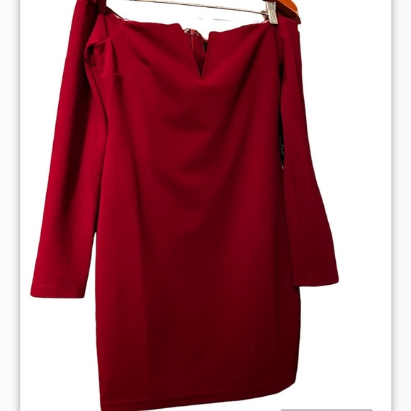 Lulus Over the Swoon Wine Red Off-the-Shoulder Bodycon Dress Sz S Women - Picture 6 of 10